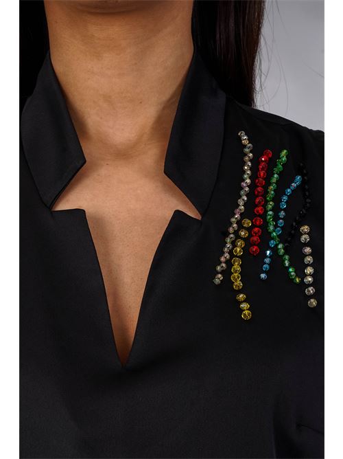 Canotta in raso con strass GM by Gai Mattiolo | GM3228NERO